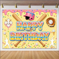 Lofaris Sweet Baseball Birthday Backdrop with Pink Helmet and Bats Colorful Sprinkles Photo Background for Boys’ Sports Theme Party