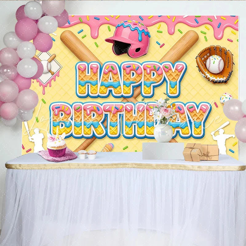 Lofaris Sweet Baseball Birthday Backdrop with Pink Helmet and Bats Colorful Sprinkles Photo Background for Boys’ Sports Theme Party