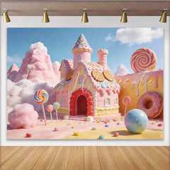 Lofaris Sweet Candy Land Photography Backdrop featuring a Pink Gingerbread House and Lollipops Whimsical Studio Background for Kids