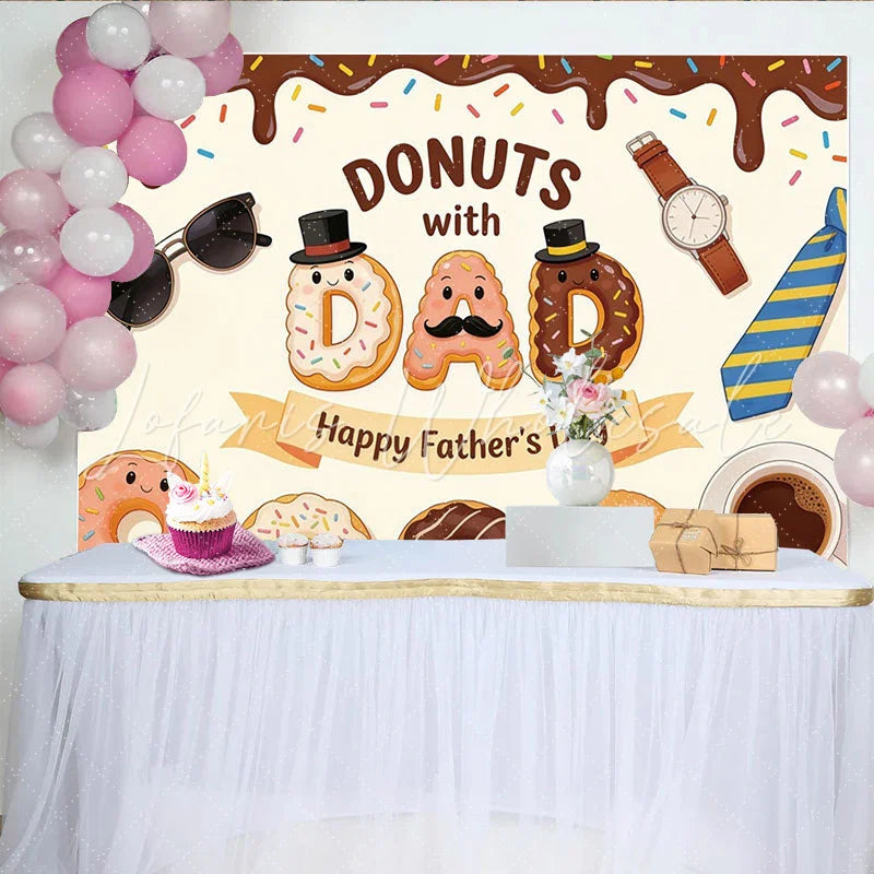 Lofaris Sweet Cartoon Donuts with Dad Happy Father’s Day Backdrop Adorable Party Decor for Dad’s Special Celebration