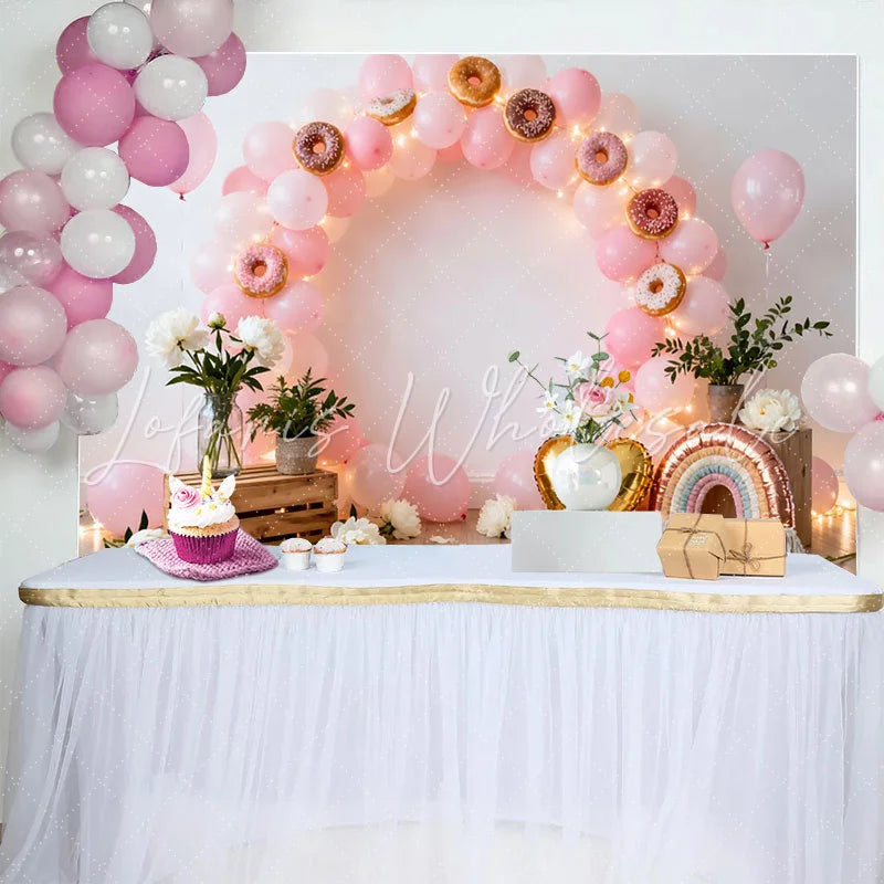 Lofaris Sweet One Donut Birthday Cake Smash Backdrop Pink Balloon Arch and Rainbow for Girl 1st Birthday Party