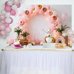 Lofaris Sweet One Donut Birthday Cake Smash Backdrop Pink Balloon Arch and Rainbow for Girl 1st Birthday Party