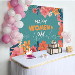 Lofaris Teal Floral Womens Day Backdrop Coral and Peach Flower Frame International Womens Day Celebration