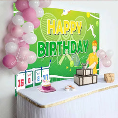 Lofaris Tennis Sport Birthday Backdrop Anime Boy Green Court Party Decoration Match Scoreboard Happy Birthday Banner Photo Background