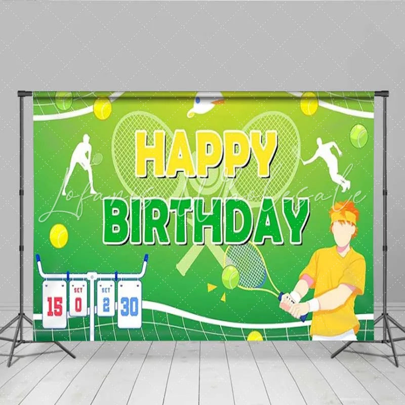 Lofaris Tennis Sport Birthday Backdrop Anime Boy Green Court Party Decoration Match Scoreboard Happy Birthday Banner Photo Background