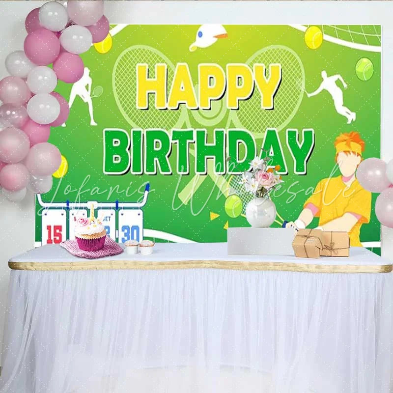 Lofaris Tennis Sport Birthday Backdrop Anime Boy Green Court Party Decoration Match Scoreboard Happy Birthday Banner Photo Background