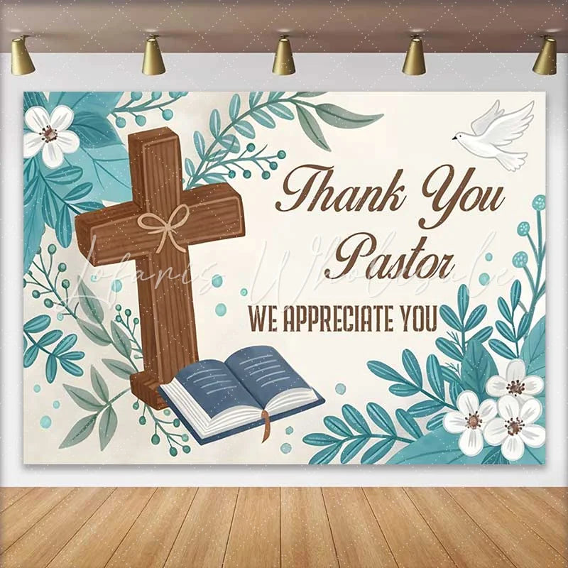 Lofaris Thank You Pastor Cross Bible Floral Backdrop Church Appreciation Event Decorations Photography Background