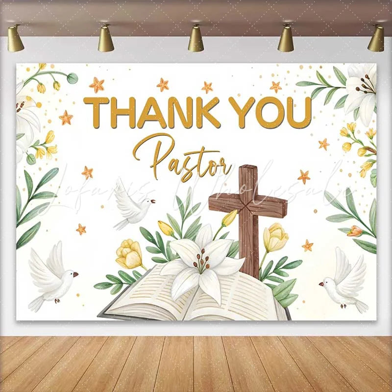 Lofaris Thank You Pastor Cross Bible Lily Dove Backdrop Church Appreciation Event Decorations Photography Background