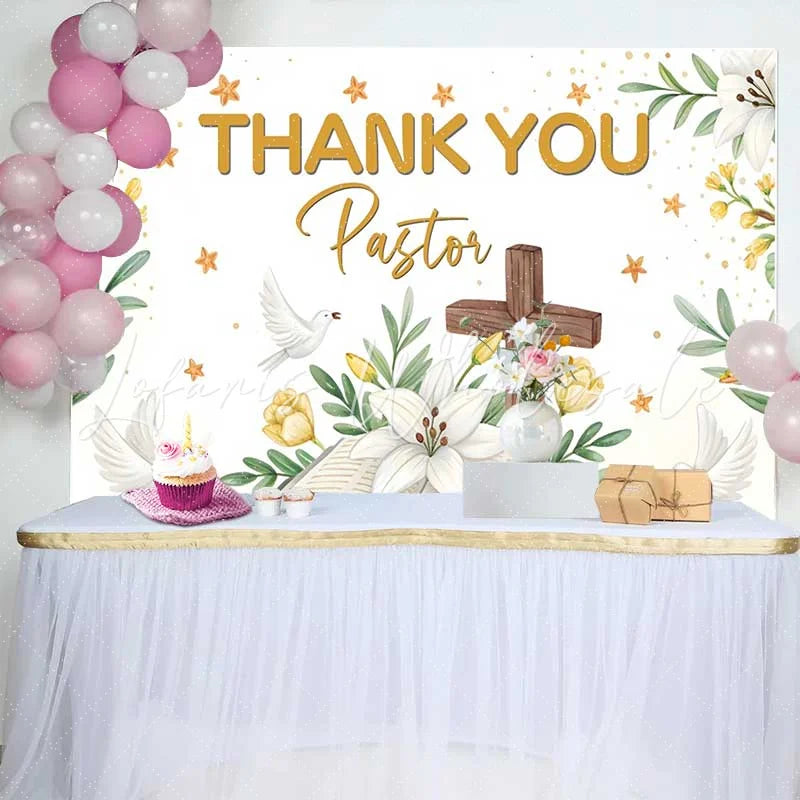 Lofaris Thank You Pastor Cross Bible Lily Dove Backdrop Church Appreciation Event Decorations Photography Background