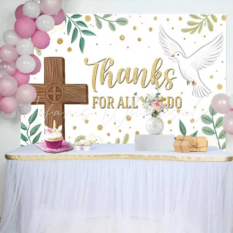 Lofaris Thanks For All You Do Cross Dove Floral Backdrop Church Appreciation Event Decorations Photography Background