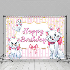 Lofaris The Aristocats Marie Happy Birthday Backdrop Disney Inspired Pink and White Cute Kitten Party Photo Prop Decor