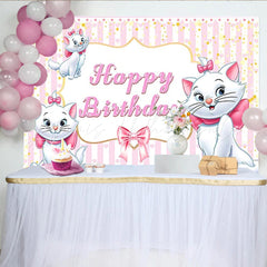 Lofaris The Aristocats Marie Happy Birthday Backdrop Disney Inspired Pink and White Cute Kitten Party Photo Prop Decor