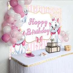 Lofaris The Aristocats Marie Happy Birthday Backdrop Disney Inspired Pink and White Cute Kitten Party Photo Prop Decor