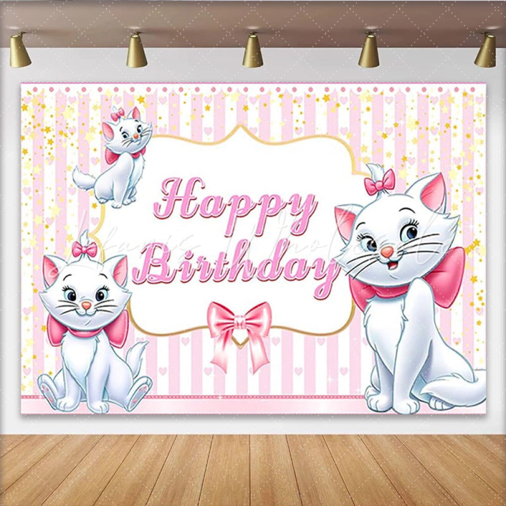 Lofaris The Aristocats Marie Happy Birthday Backdrop Disney Inspired Pink and White Cute Kitten Party Photo Prop Decor