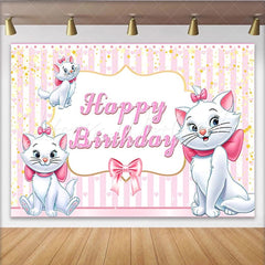 Lofaris The Aristocats Marie Happy Birthday Backdrop Disney Inspired Pink and White Cute Kitten Party Photo Prop Decor