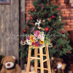 Lofaris Toy Christmas Tree Retro Brick Wall Photo Backdrop