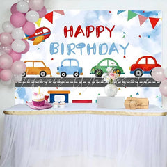 Lofaris Transportation Happy Birthday Backdrop Cartoon Airplane Train Cars Boys Party Photography Background