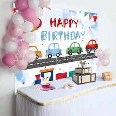 Lofaris Transportation Happy Birthday Backdrop Cartoon Airplane Train Cars Boys Party Photography Background