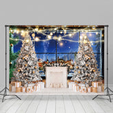 Lofaris Trees Gifts Night Rural Town Window Scene Backdrop
