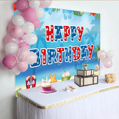 Lofaris Tropical Beach Birthday Backdrop with Palm Trees and Hibiscus Flowers Summer Party Background for Photoshoot Decor