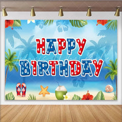 Lofaris Tropical Beach Birthday Backdrop with Palm Trees and Hibiscus Flowers Summer Party Background for Photoshoot Decor