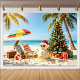 Lofaris Tropical Beach Christmas Backdrop with Snowman and Palm Trees Festive Holiday Scene Background for Party Decor and Photography.