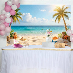 Lofaris Tropical Beach Photography Backdrop with Palm Trees and Ocean Sunny Seashore Background for Summer Party Decor.