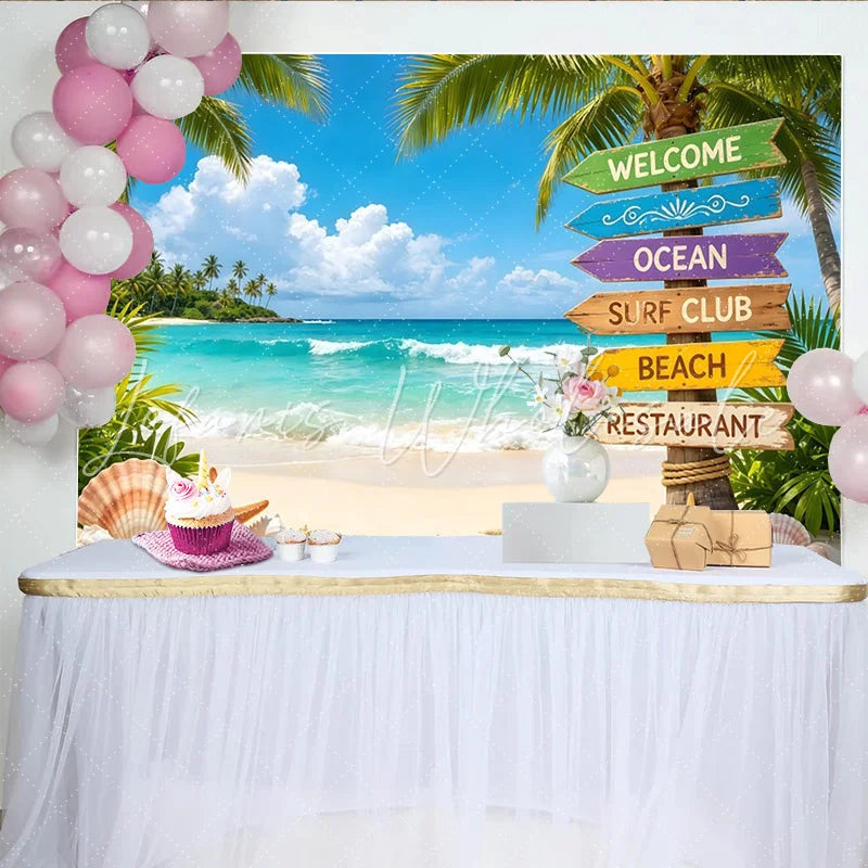 Lofaris Tropical Beach Photography Backdrop with Palm Trees and Ocean Waves Summer Vacation Studio Background for Photoshoot