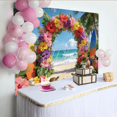 Lofaris Tropical Beach Photography Backdrop with Vibrant Floral Arch Beautiful Ocean Background for Summer Party Decor