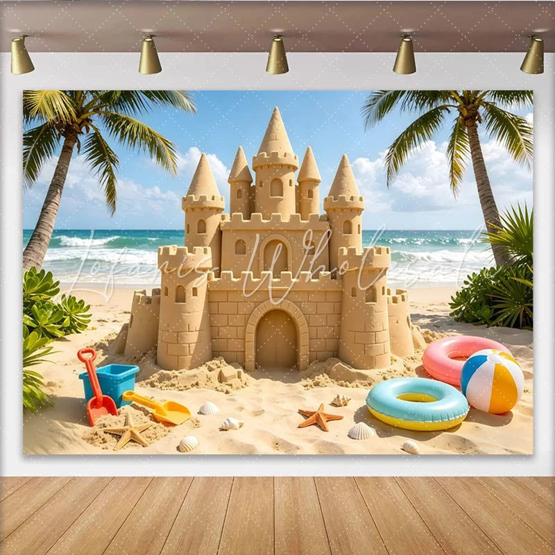 Lofaris Tropical Beach Sandcastle Photography Backdrop with Palm Trees and Ocean Waves Summer Vacation Background for Kids Party Photo Booth