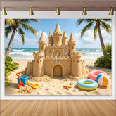 Lofaris Tropical Beach Sandcastle Photography Backdrop with Palm Trees and Ocean Waves Summer Vacation Background for Kids Party Photo Booth