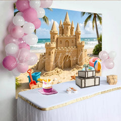 Lofaris Tropical Beach Sandcastle Photography Backdrop with Palm Trees and Ocean Waves Summer Vacation Background for Kids Party Photo Booth