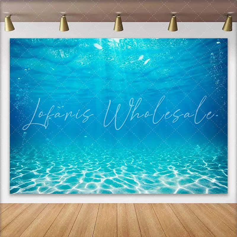 Lofaris Tropical Blue Ocean Water Photography Backdrop Sunlit Sandy Bottom and Underwater Bubbles Background