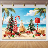 Lofaris Tropical Christmas Backdrop with Palm Trees and Santa Mailbox Beach Holiday Photography Background for Festive Decor