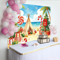 Lofaris Tropical Christmas Beach Backdrop with Palm Trees Santa Mail and Candy Canes Festive Holiday Background for Party Decor