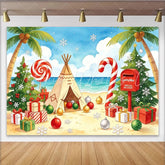 Lofaris Tropical Christmas Beach Backdrop with Palm Trees Santa Mail and Candy Canes Festive Holiday Background for Party Decor