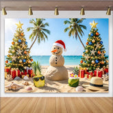 Lofaris Tropical Christmas Beach Backdrop with Sand Snowman and Palm Trees Festive Holiday Background for Summer Party Decor