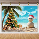 Lofaris Tropical Christmas Beach Backdrop with Sandman Palm Tree and Gifts Holiday Party Background for Festive Photoshoot