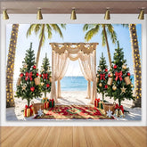 Lofaris Tropical Christmas Photography Backdrop Beach Holiday Decor Featuring Palm Trees Ocean View and Festive Background for Photos