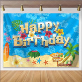 Lofaris Tropical Hawaiian Birthday Backdrop with Palm Tree and Surfboard Vibrant Beach Party Photography Background for Summer Decor