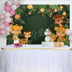 Lofaris Tropical Jungle Baby Animals Backdrop Cute Safari Cub and Foliage Banner for Baby Shower
