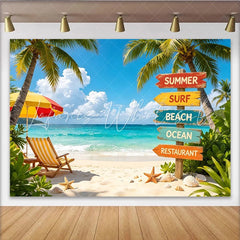 Lofaris Tropical Summer Beach Photography Backdrop with Palm Trees and Ocean Vibrant Vacation Party Background for Photoshoot