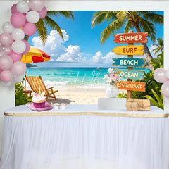 Lofaris Tropical Summer Beach Photography Backdrop with Palm Trees and Ocean Vibrant Vacation Party Background for Photoshoot