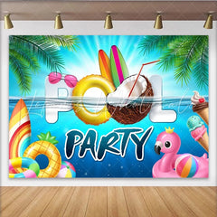 Lofaris Tropical Summer Pool Party Backdrop with Palm Leaves and Surfboards Vibrant Water Background for Photoshoot