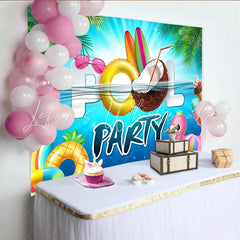 Lofaris Tropical Summer Pool Party Backdrop with Palm Leaves and Surfboards Vibrant Water Background for Photoshoot