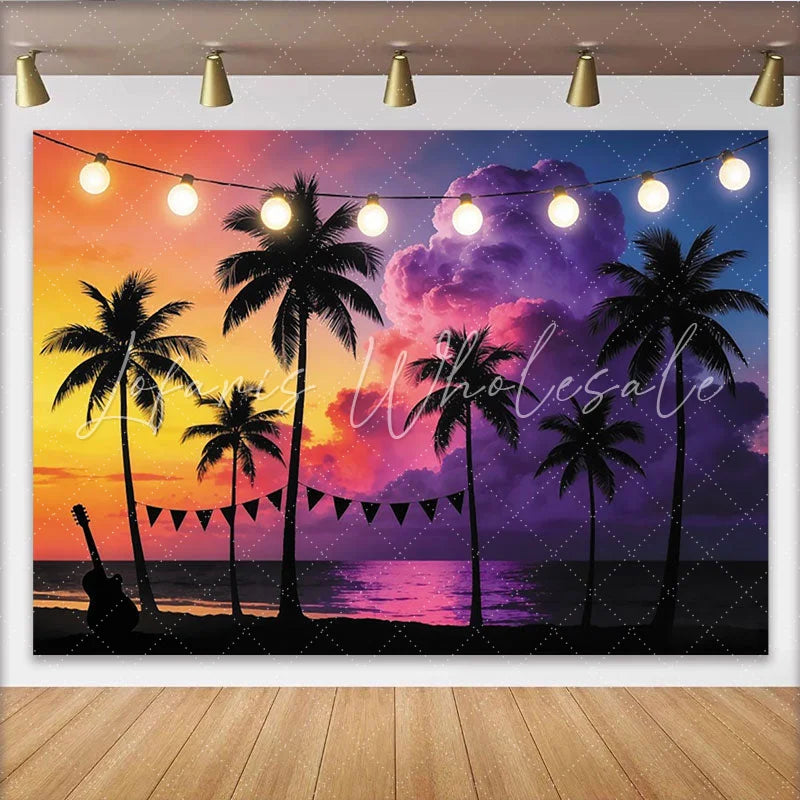 Lofaris Tropical Sunset Beach Photography Backdrop with Palm Trees Colorful Party Background for Summer Vacation Decor