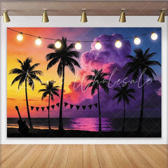 Lofaris Tropical Sunset Beach Photography Backdrop with Palm Trees Colorful Party Background for Summer Vacation Decor