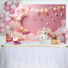 Lofaris Twinkle Twinkle Little Star Photography Backdrop Pink Moon and Teddy Bear Photo Background
