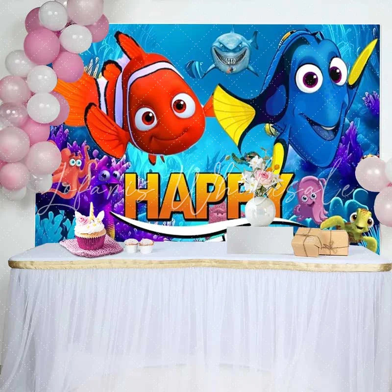 Lofaris Underwater Ocean Animal Birthday Backdrop Cartoon Clownfish Coral Reef Kids Party Photography Background