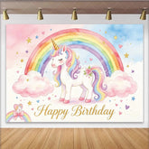 Lofaris Unicorn Rainbow Birthday Backdrop for Girls Magical Happy Birthday Party Background with Stars and Clouds